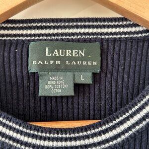Ralph Lauren Navy Ribbed Knit Sweatshirt with White Trim